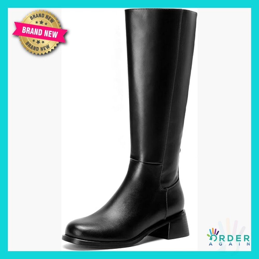 Knee High Boots Chunky Heel Round Toe Side Zipper Elegant Fall Winter Casual